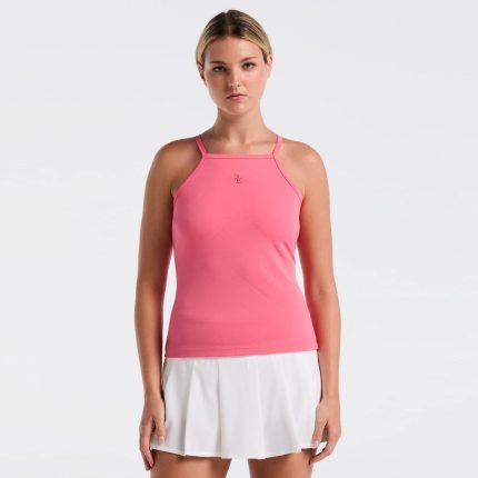 Grid Jacquard Tank Top Women-Pink